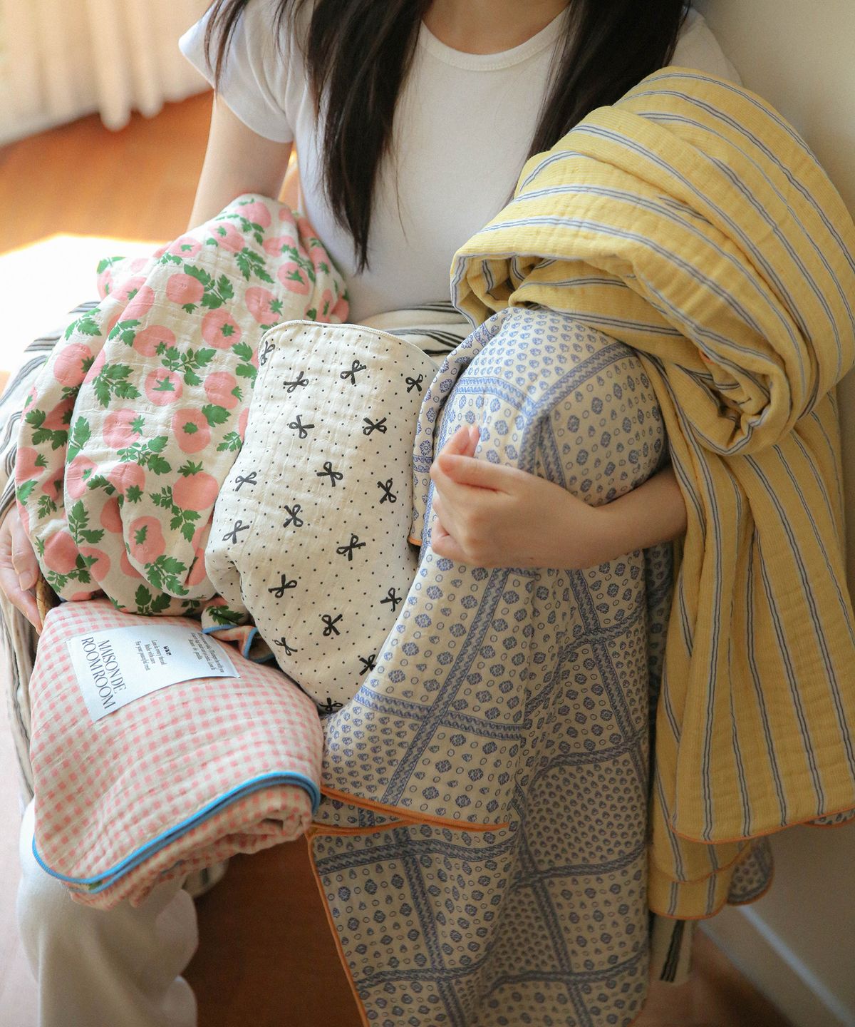 메종드룸룸(MAISON DE ROOMROOM) 뮬리 4중 거즈 레트로 블랭킷 3colors