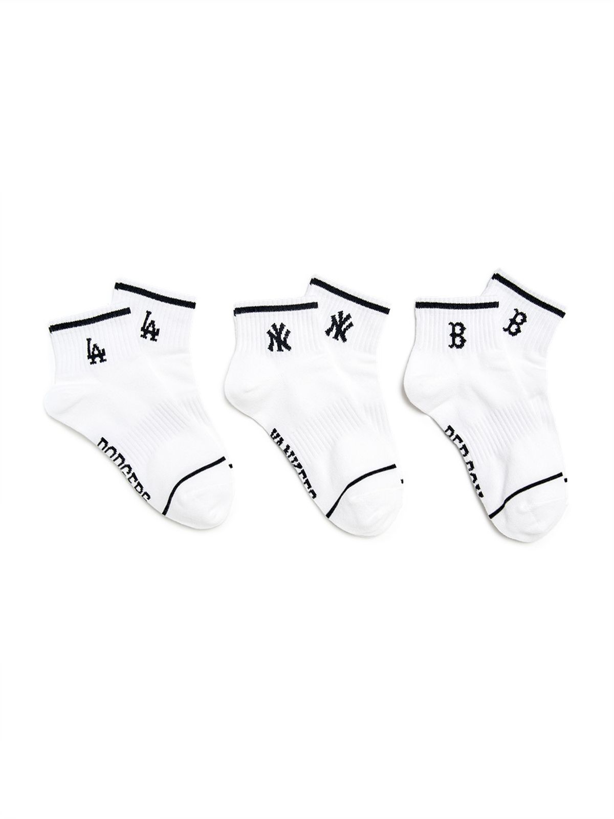 엠엘비(MLB) 스트라이프 스몰 로고 발목 양말 3족세트 MLB (White)