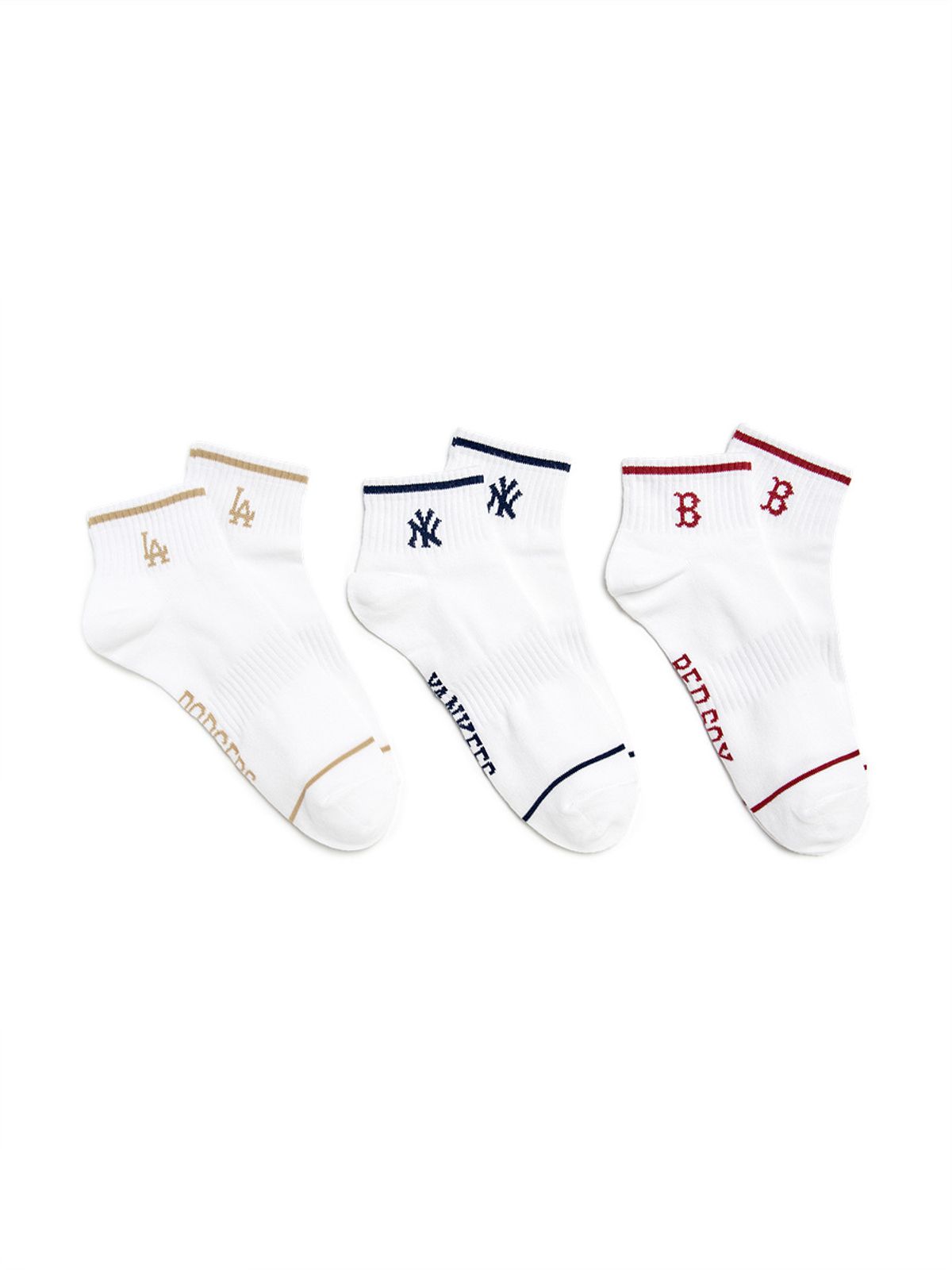 엠엘비(MLB) 스트라이프 스몰 로고 발목 양말 3족세트 MLB (Beige)