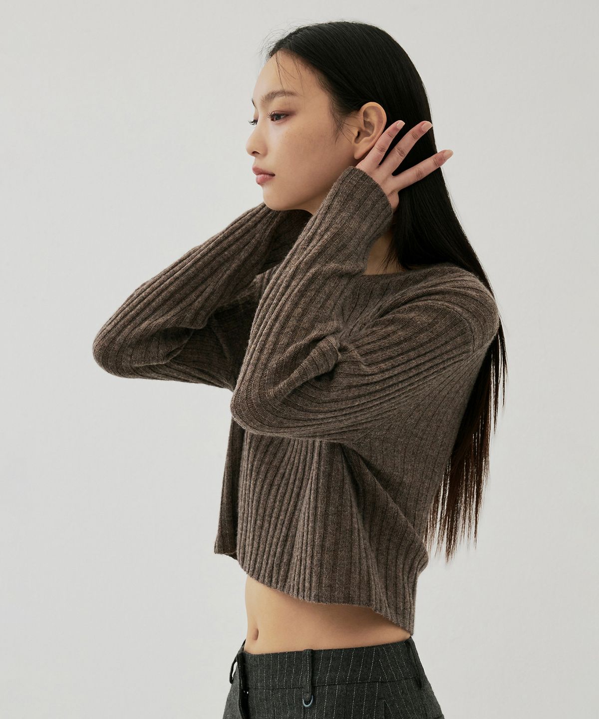 클로브(CLOVE) [25FW clove] Ribbed Cropped Knit (Brown)