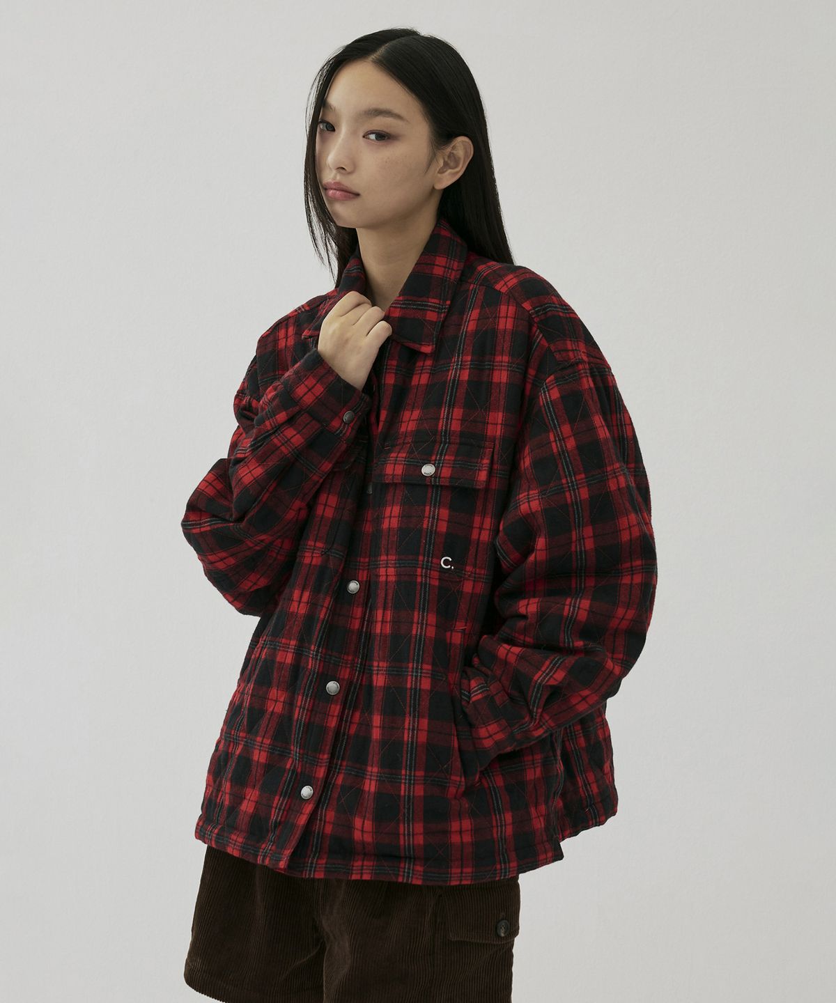 클로브(CLOVE) [25FW clove] Checked Shirt-Style Jacket (Red)