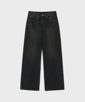 트루 와이드 데님 팬츠 - 디밍 블랙