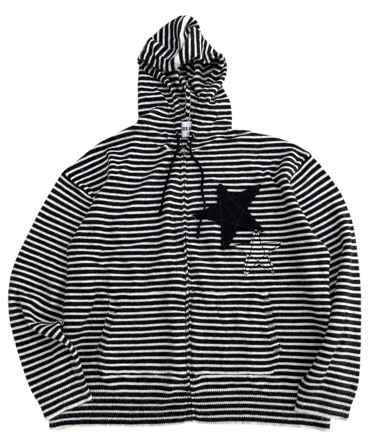 스케이터락(SK8ER ROCK) Double Stars Stripe Knit Hood Zip-Up ((black))