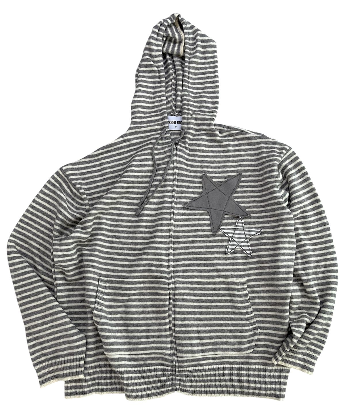 스케이터락(SK8ER ROCK) Double Stars Stripe Knit Hood Zip-Up ((gray))