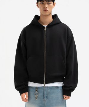 2way 크롭핏 후드 집업 점퍼 블랙 기모선택