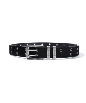 Roller Eyelet Cowhide Leather Belt - Black