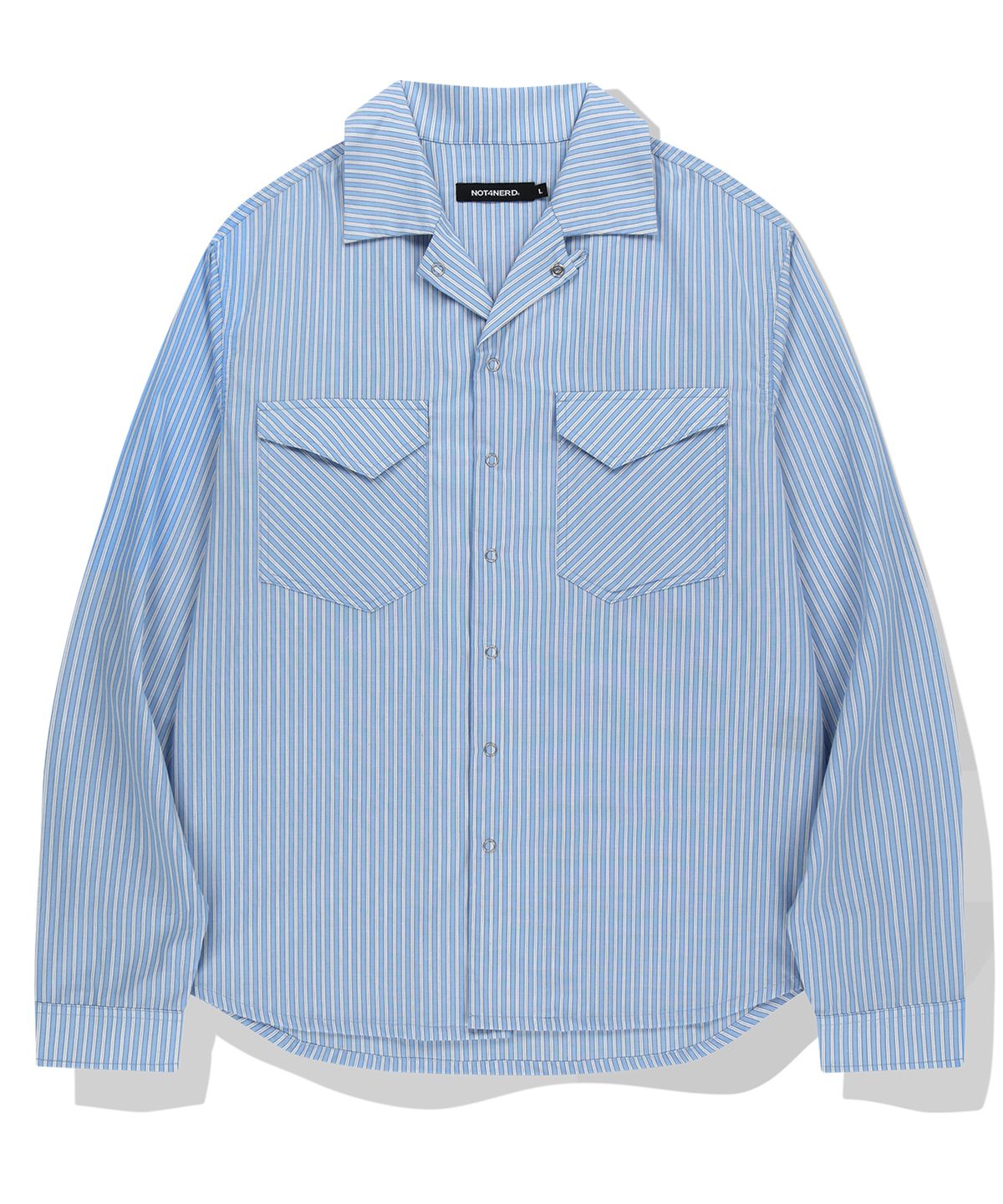 낫포너드(NOT4NERD) Relaxed Stripe Open Collar Shirt - Blue