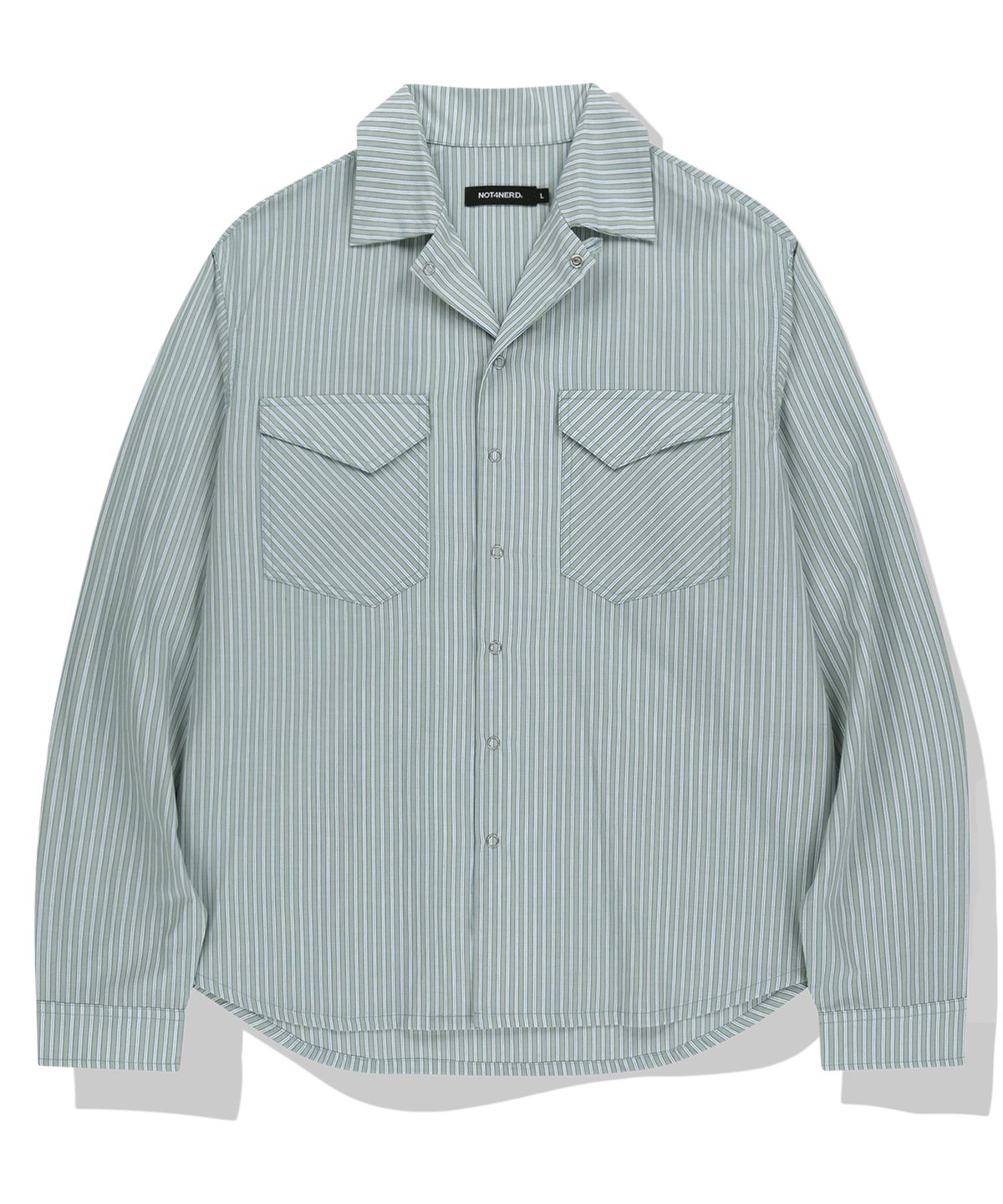 낫포너드(NOT4NERD) Relaxed Stripe Open Collar Shirt - Green