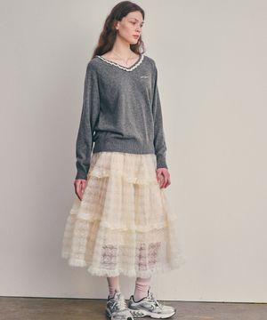 블라썸 매쉬 스커트_아이보리