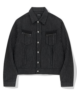 4 Symbol Pendant Stripe Denim Jacket - Black