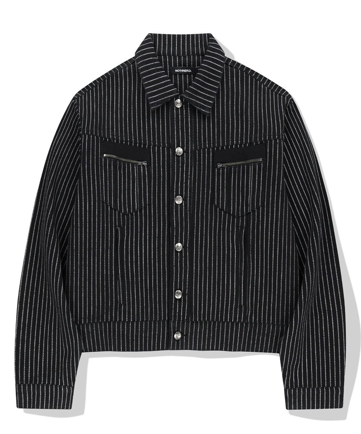 낫포너드(NOT4NERD) 4 Symbol Pendant Stripe Denim Jacket - Black