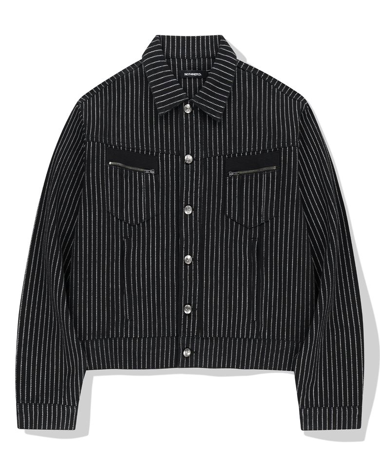 4 Symbol Pendant Stripe Denim Jacket - Black