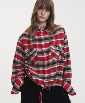 CROPPED WESTERN CHECK SHIRT RED
