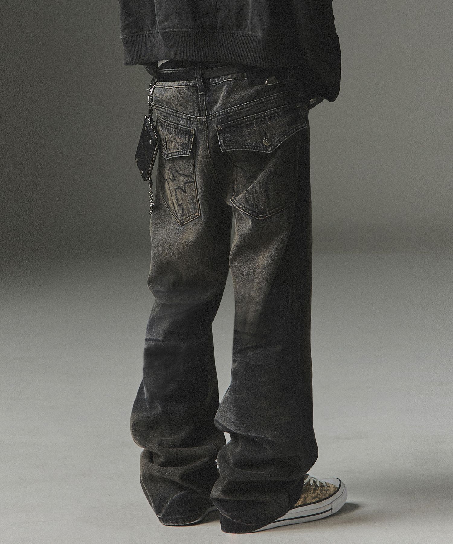 MUSINSA | NOT4NERD Symbol Stitch Low Rise Flare Fit Denim Pants 