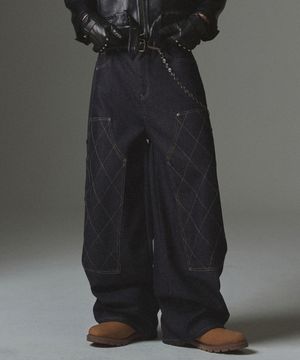 Stitch Double Knee Denim Pants - Deep Indigo