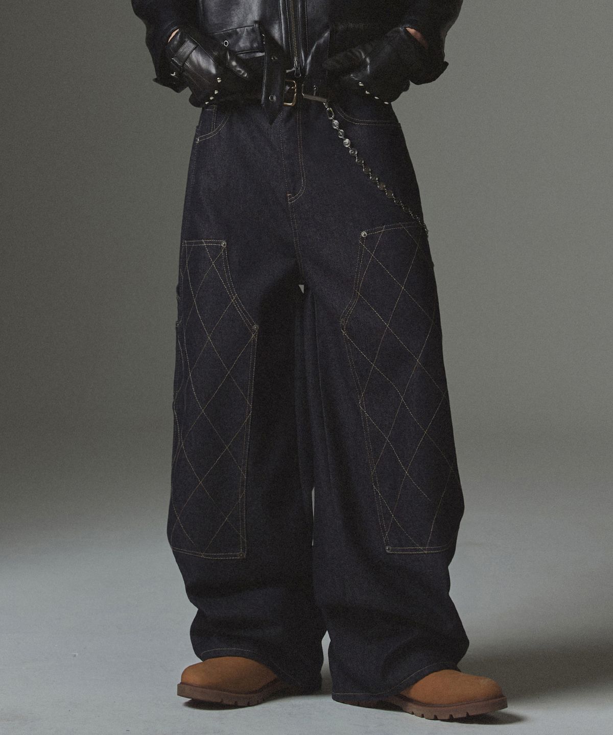 낫포너드(NOT4NERD) Stitch Double Knee Denim Pants - Deep Indigo
