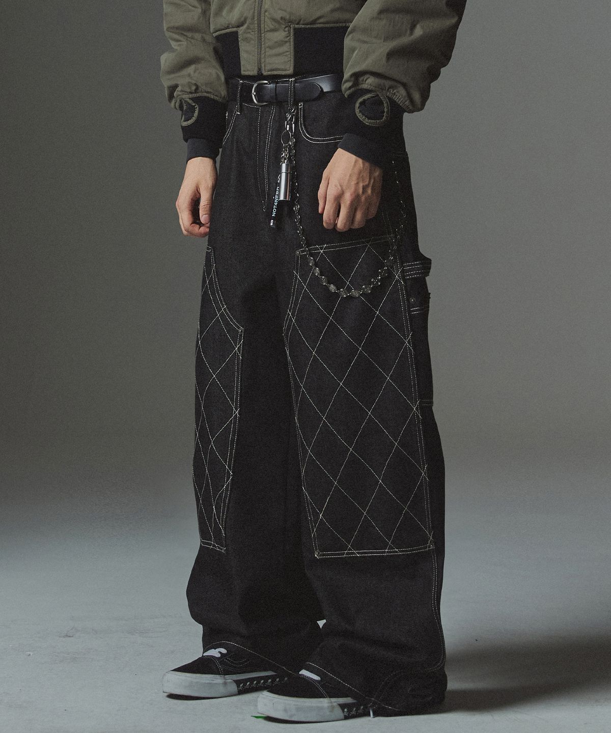낫포너드(NOT4NERD) Stitch Double Knee Denim Pants - Black