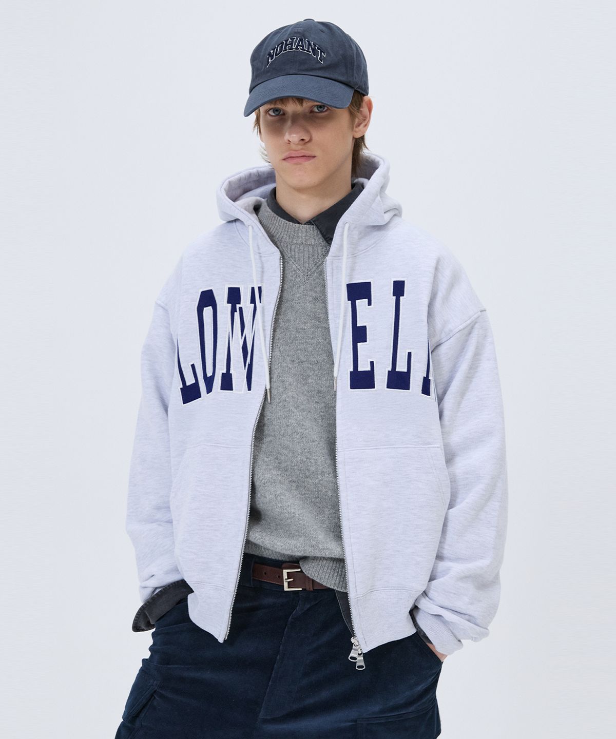 노앙(NOHANT) LONELY/LOVELY FELT HOODIE ZIP-UP ASH GRAY
