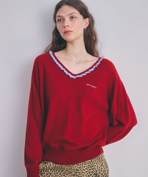 프릴 라인 니트_와인