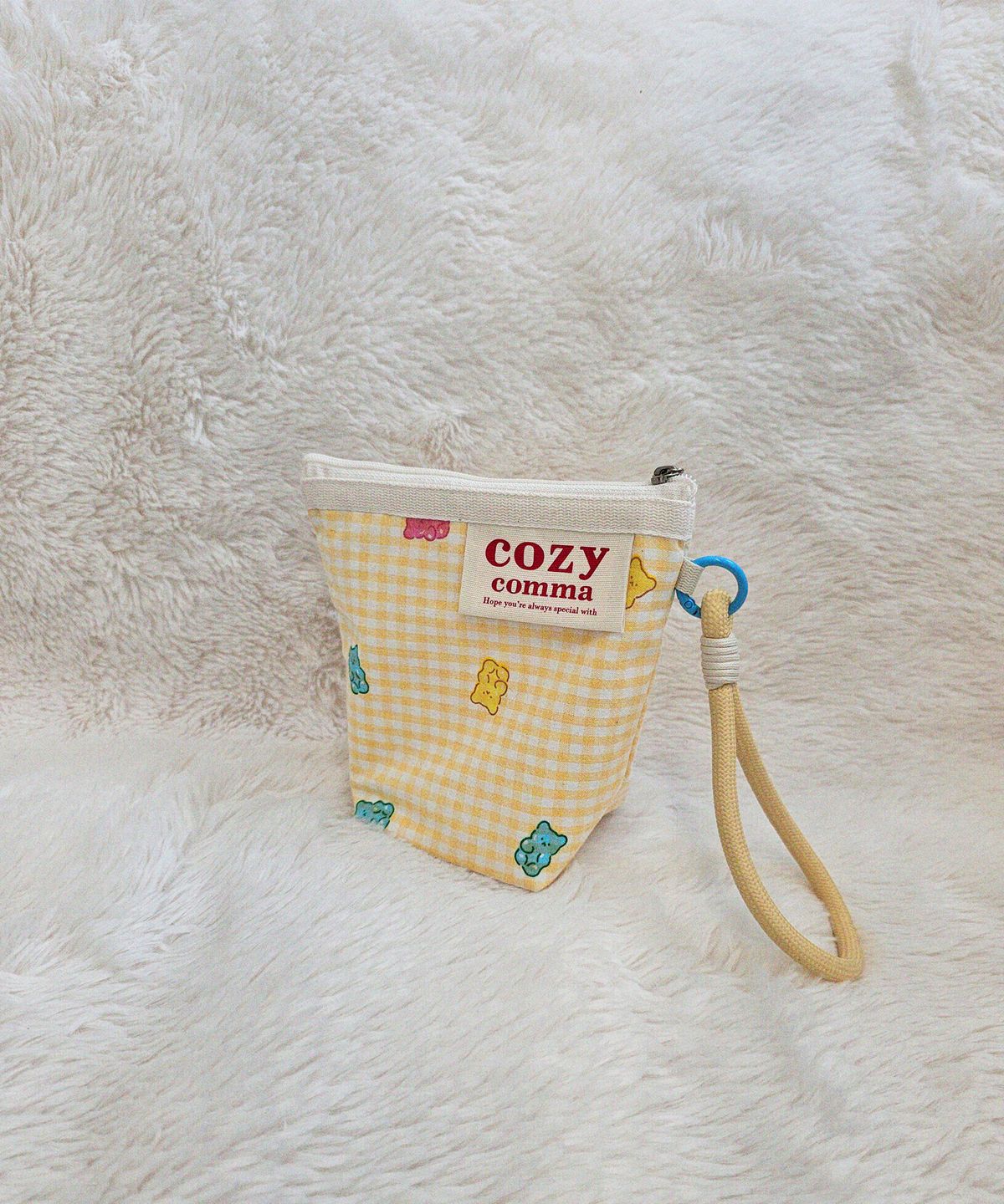 코지콤마(COZYCOMMA) 나만의 커스텀 손목 스트랩파우치_체크 젤리베어 옐로우