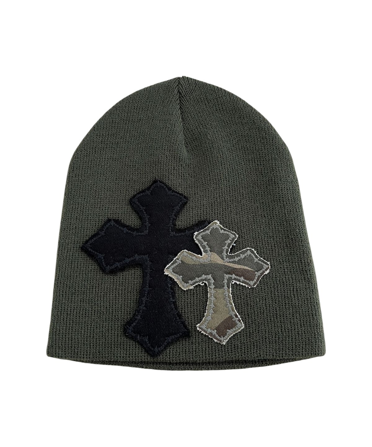 스케이터락(SK8ER ROCK) Double Cross Patchwork Beanie ((dark khaki))