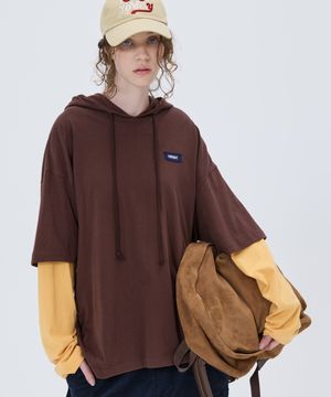 SOFT LAYERED HOODIE T-SHIRT BROWN