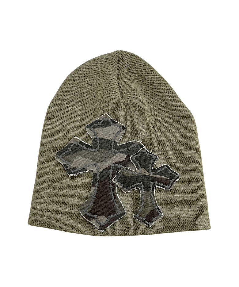 Double Cross Patchwork Beanie ((light khaki))