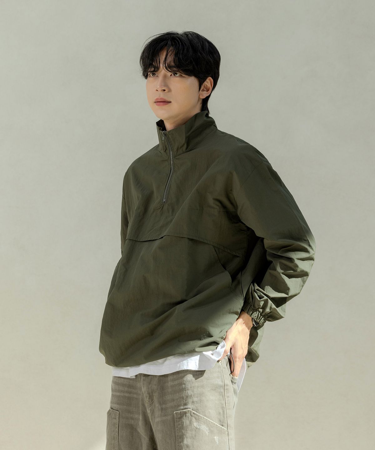 컨셉비(CONCEPTB) 드로우 스트링 풀오버 카키