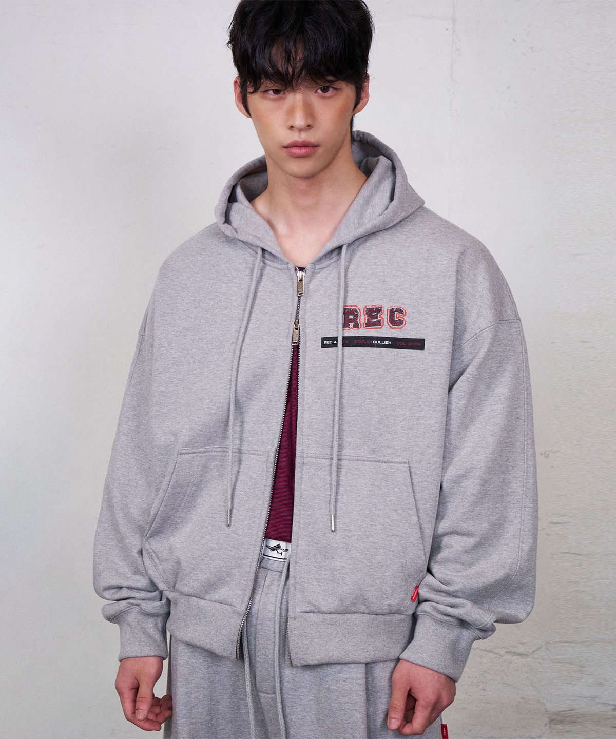 레코딩하우스(RECORDINGHOUSE) REC GRAPHIC HOODIE ZIP UP [MELANGE]