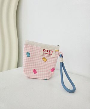 나만의 커스텀 손목 스트랩파우치_체크 젤리베어 핑크