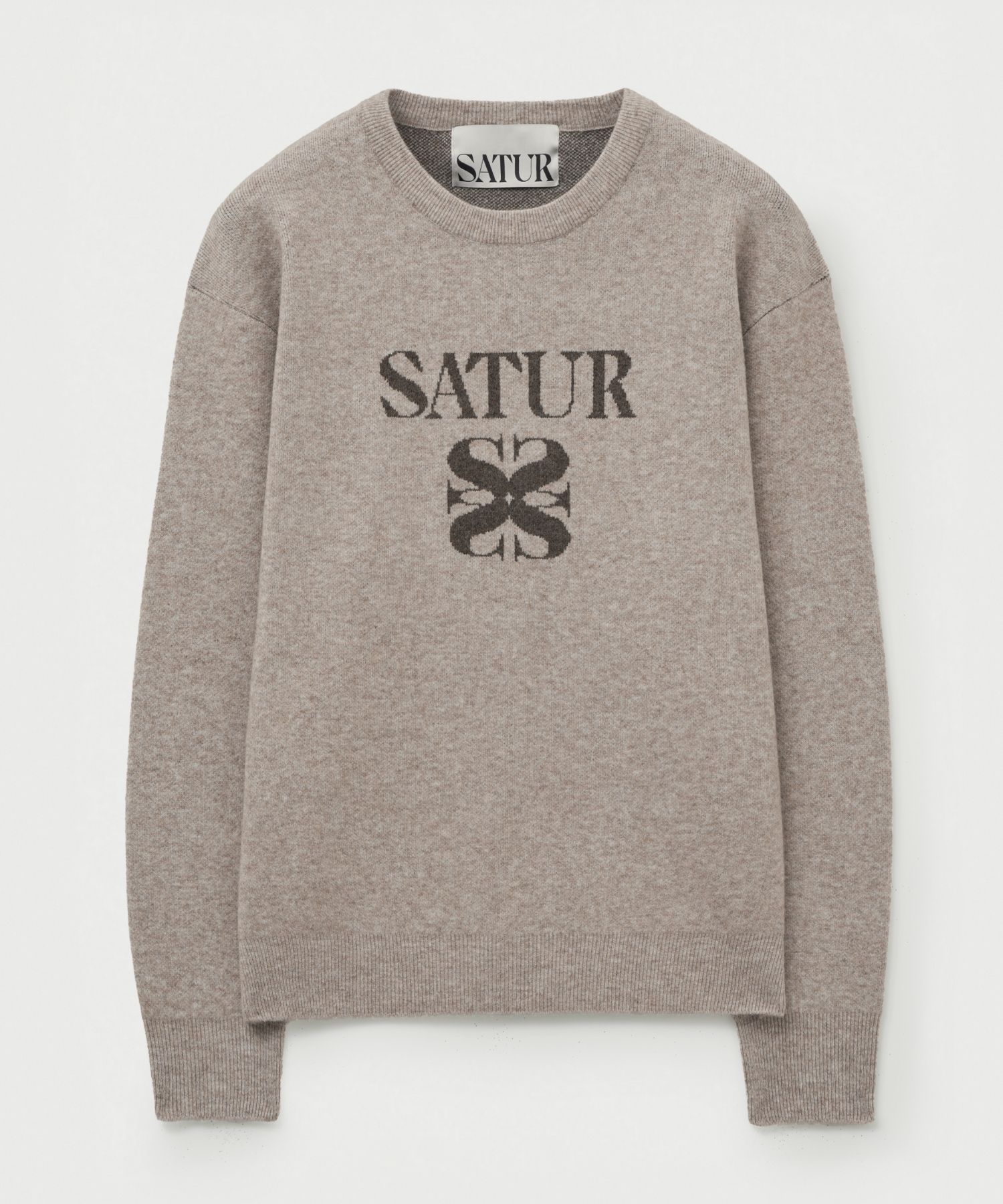 MUSINSA公式 | SATUR ベーシックロゴジャカードクルーネックニットベージュ