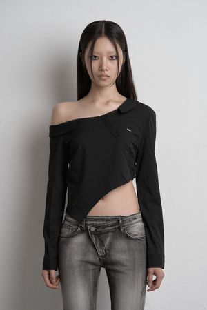 FLOW UNBALANCED CROP SHIRT BLACK