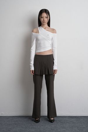 SHIRRING UNBALANCED LONG SLEEVE WHITE