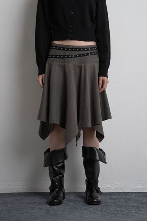 EYELET UNBALANCED MIDI SKIRT CHARCOAL