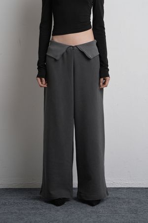 FOLD ZIPPER WIDE SWEATPANTS CHARCOAL