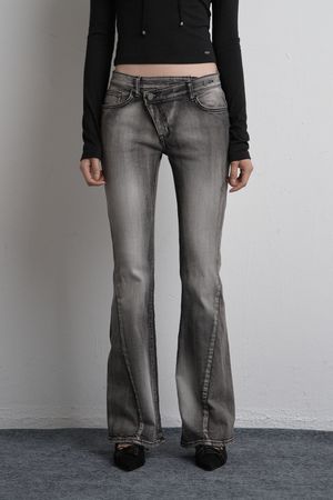 UNBALANCED BRUSH DENIM PANTS GRAY