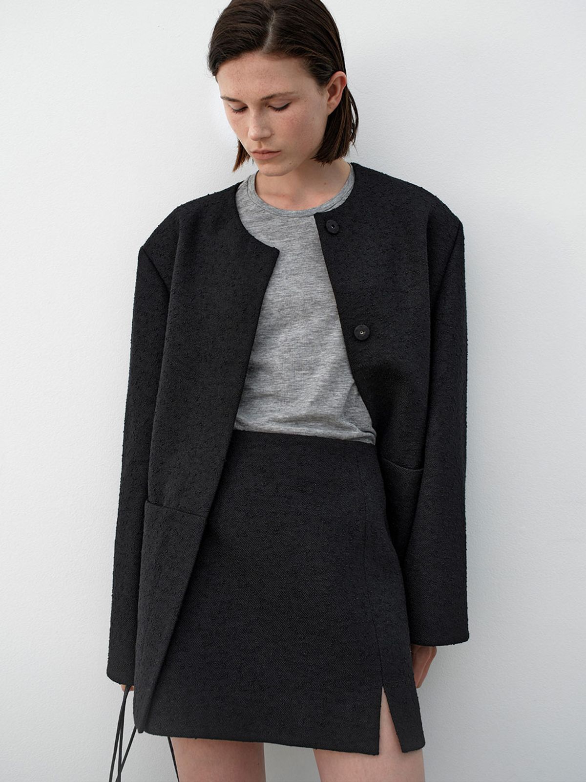 아틀리에 나인(ATELIER NAIN) SLIT TWEED SET-UP MINI SKIRT(SK-5049)