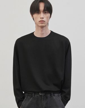 레스티드 세미 오버핏 라운드넥 니트 [블랙]