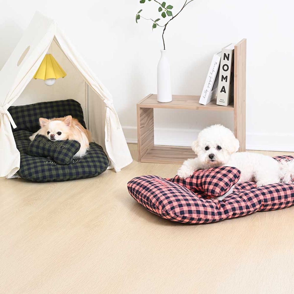 폼포라펫(POMPORAPET) 체크 강아지 하우스 방석