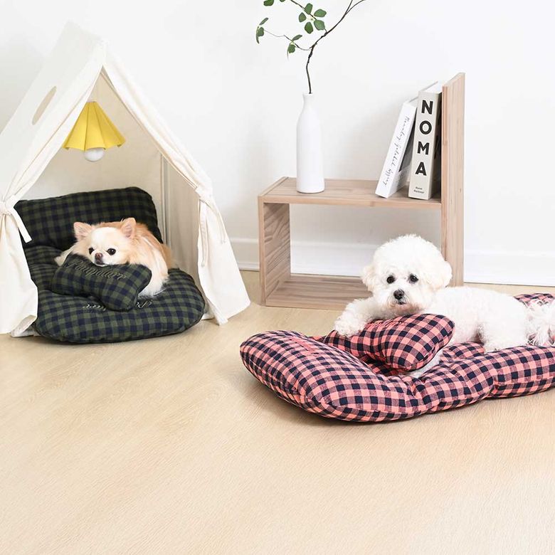체크 강아지 하우스 방석