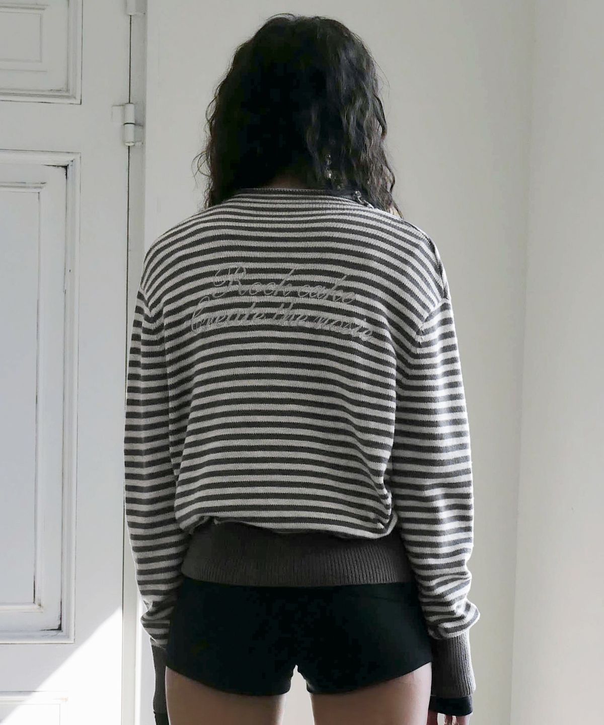 락케이크(ROCKCAKE) Stripe Logo Knit Cardigan - Gray