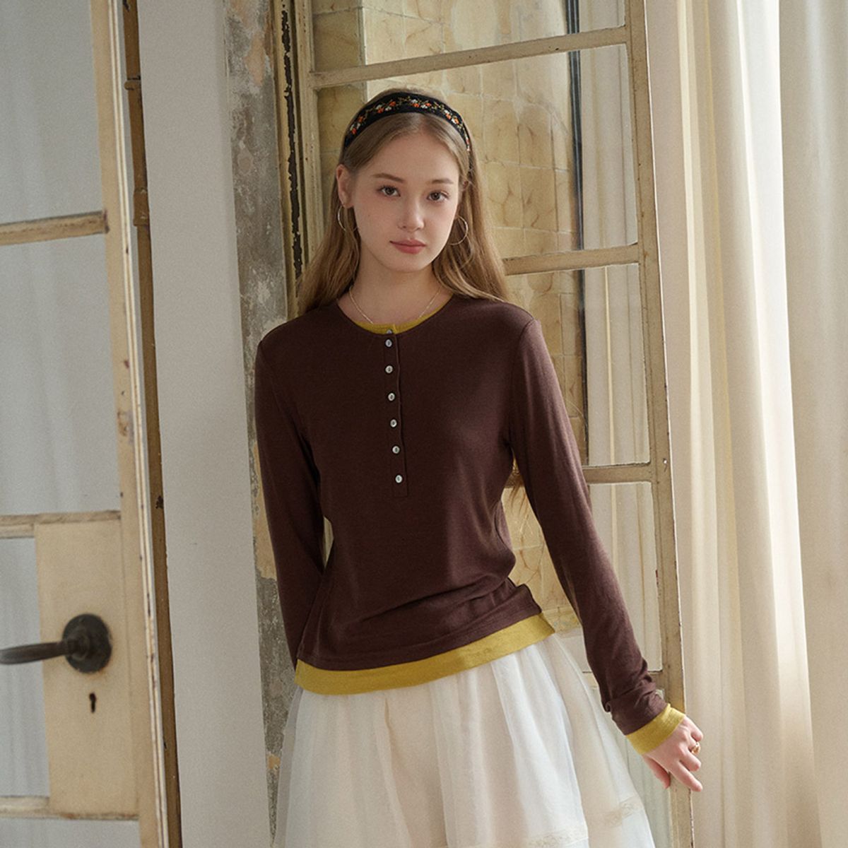 심플레트로(SIMPLE RETRO) SR_French two-piece fake top_2color