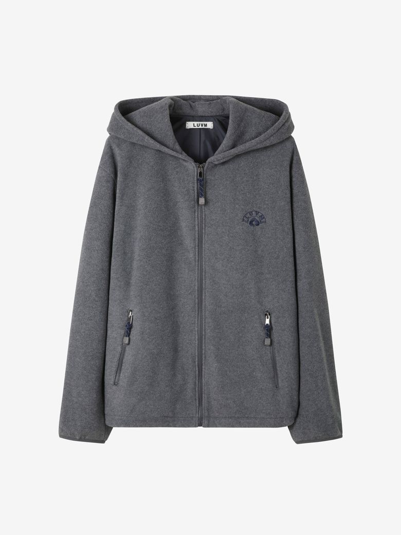 HOODIED FLEECE JACKET FOR MEN_MELANGE GRAY