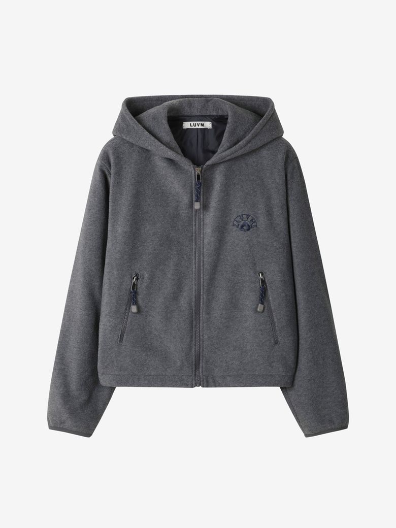 HOODIED FLEECE JACKET_MELANGE GRAY