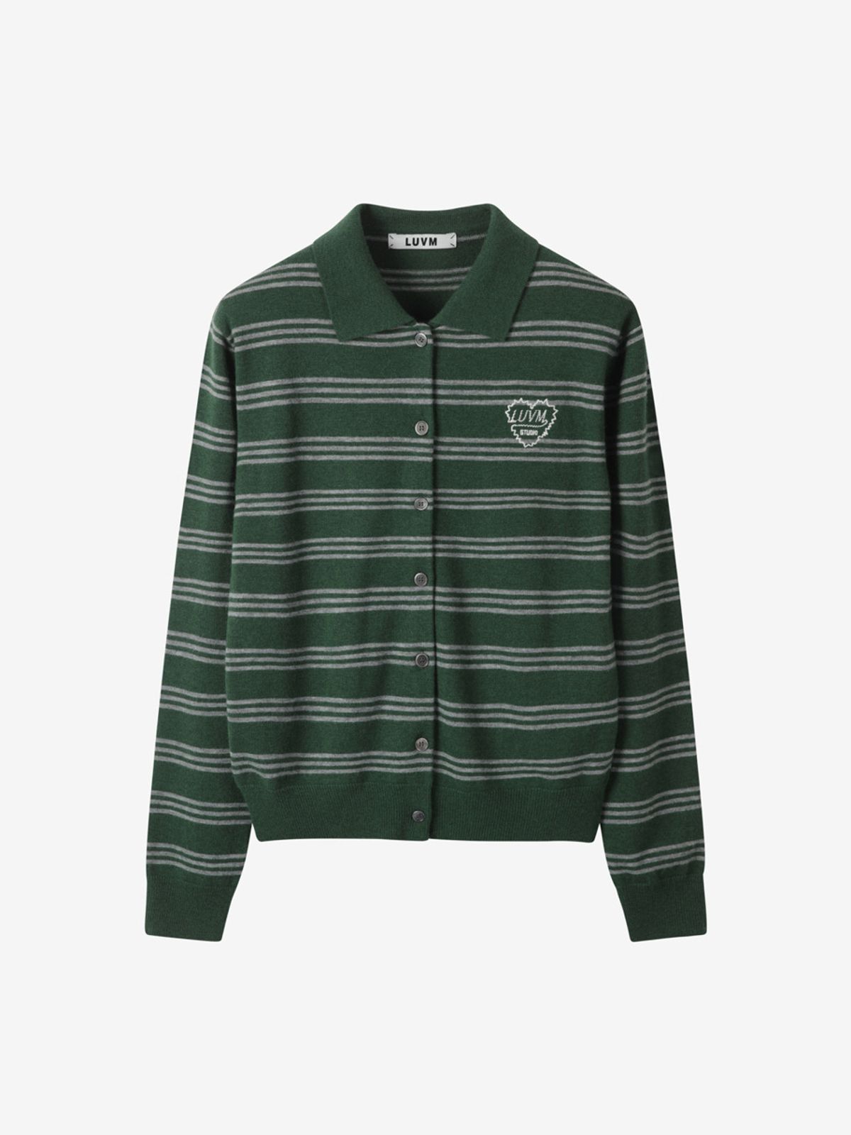 엘유브이엠(LUVM) STRIPED CALLOR CARDIGAN_GREEN