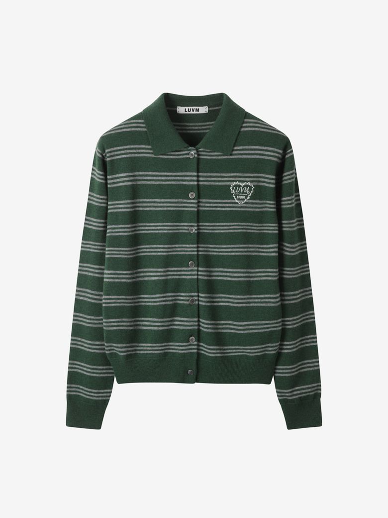 STRIPED CALLOR CARDIGAN_GREEN