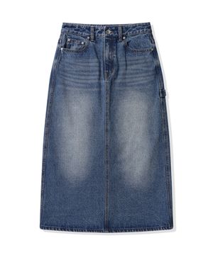 (우먼) 데님 롱 스커트_워시드 블루