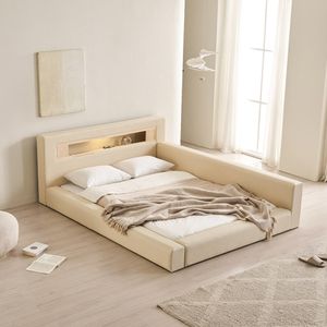 포레티 편백나무 LED조명 밸런스형 가죽 침대(매트제외-퀸)