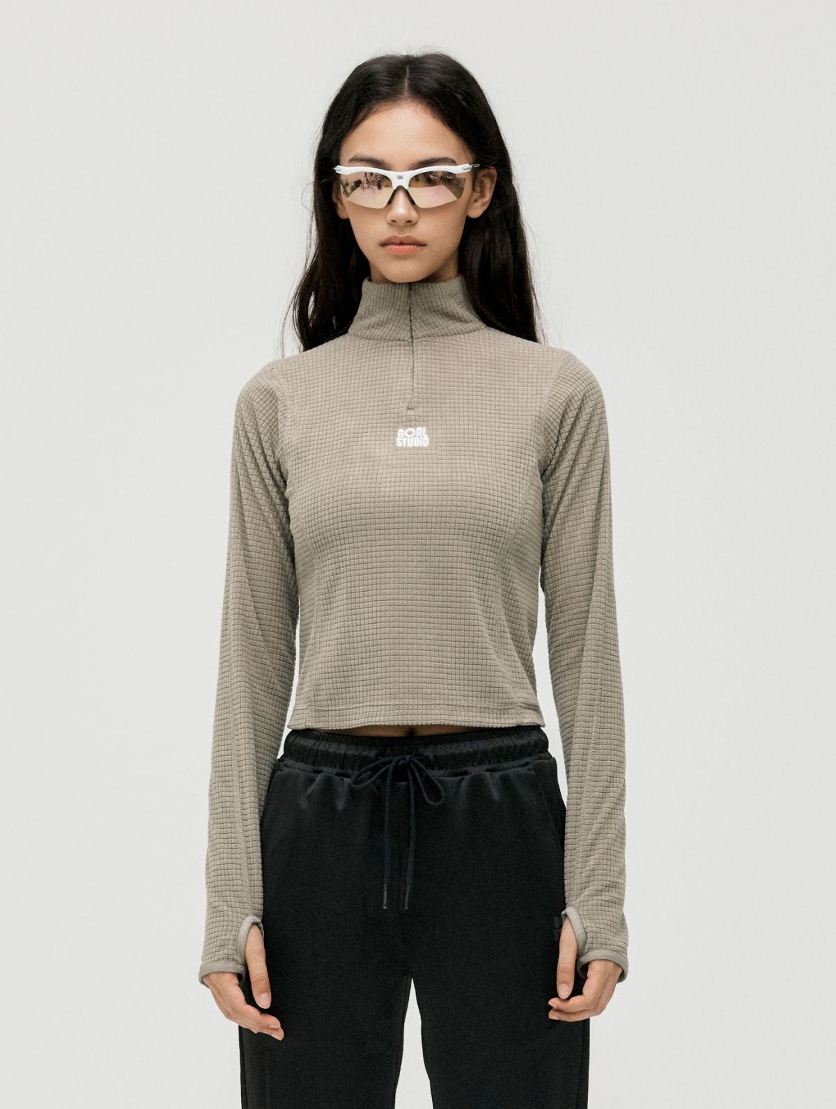 골스튜디오(GOALSTUDIO) WS GRID FLEECE QUARTER ZIP-UP TEE-DARK BEIGE