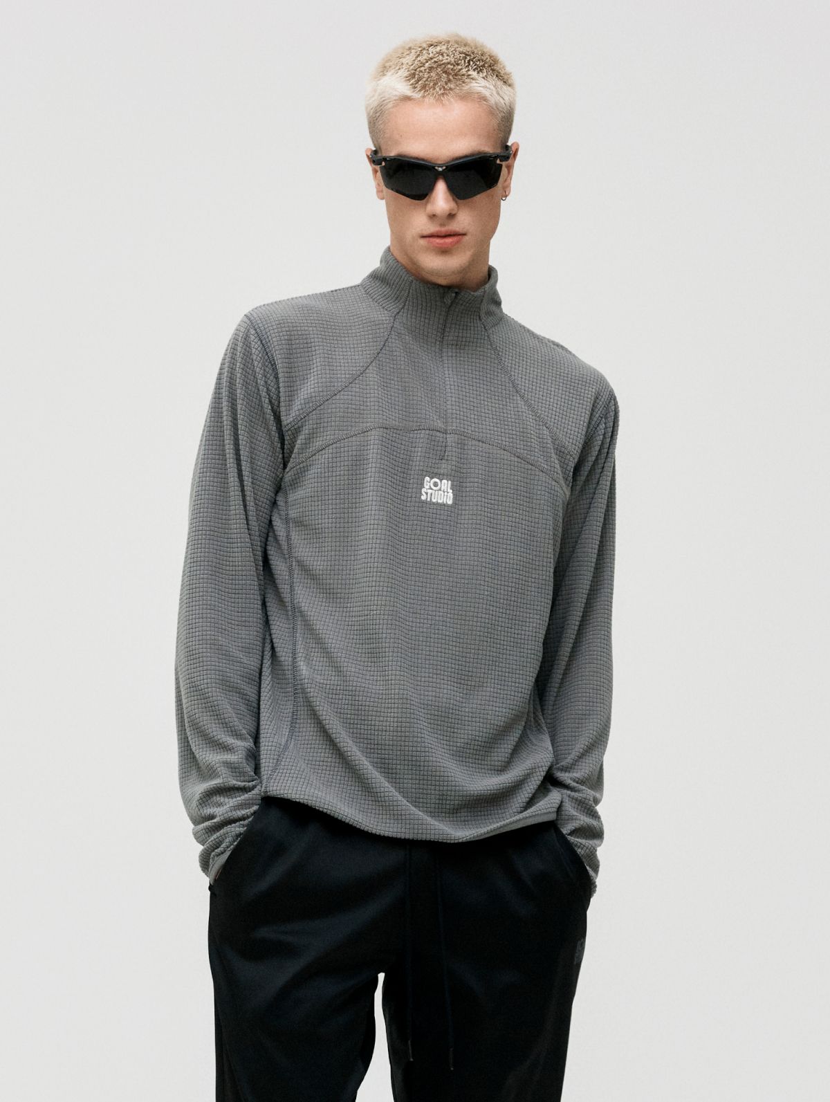골스튜디오(GOALSTUDIO) MS GRID FLEECE QUARTER ZIP-UP TEE-GREY